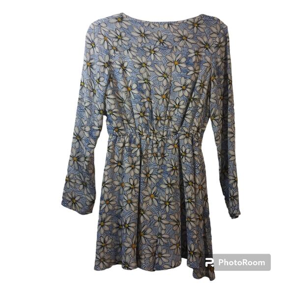 Into Blue Floral Daisy Print Long Sleeve Dress Size 8 - Picture 2 of 7